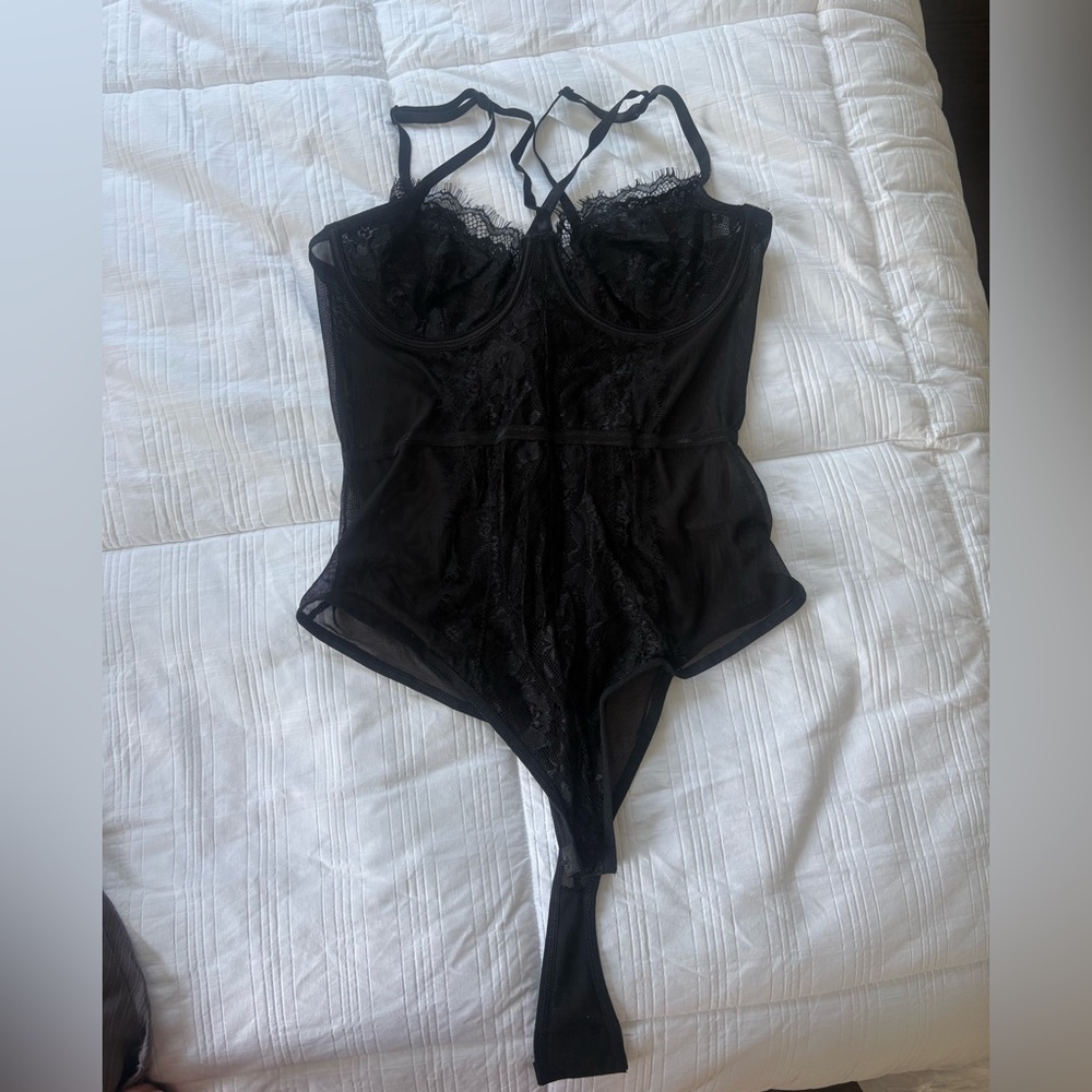 Fashion Nova Sheer Black Lace Bodysuit